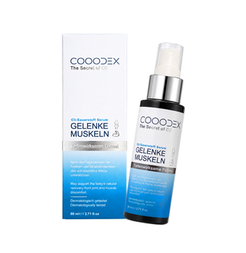 COOODEX® Serum für Muskeln und Gelenke mit Aktivsauerstoff, 80 ml, Sprühflasche mit Faltschachtel; dermatologisch getestet, hergestellt in Deutschland.