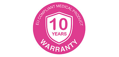 Siegel „10 Jahre Garantie" – EU-konformes Medizinprodukt (EU Compliant Medical Product), Geratherm® basal.